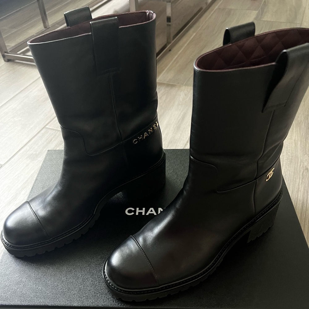 Chanel calfskin bootie in size 42 or 12. New never worn